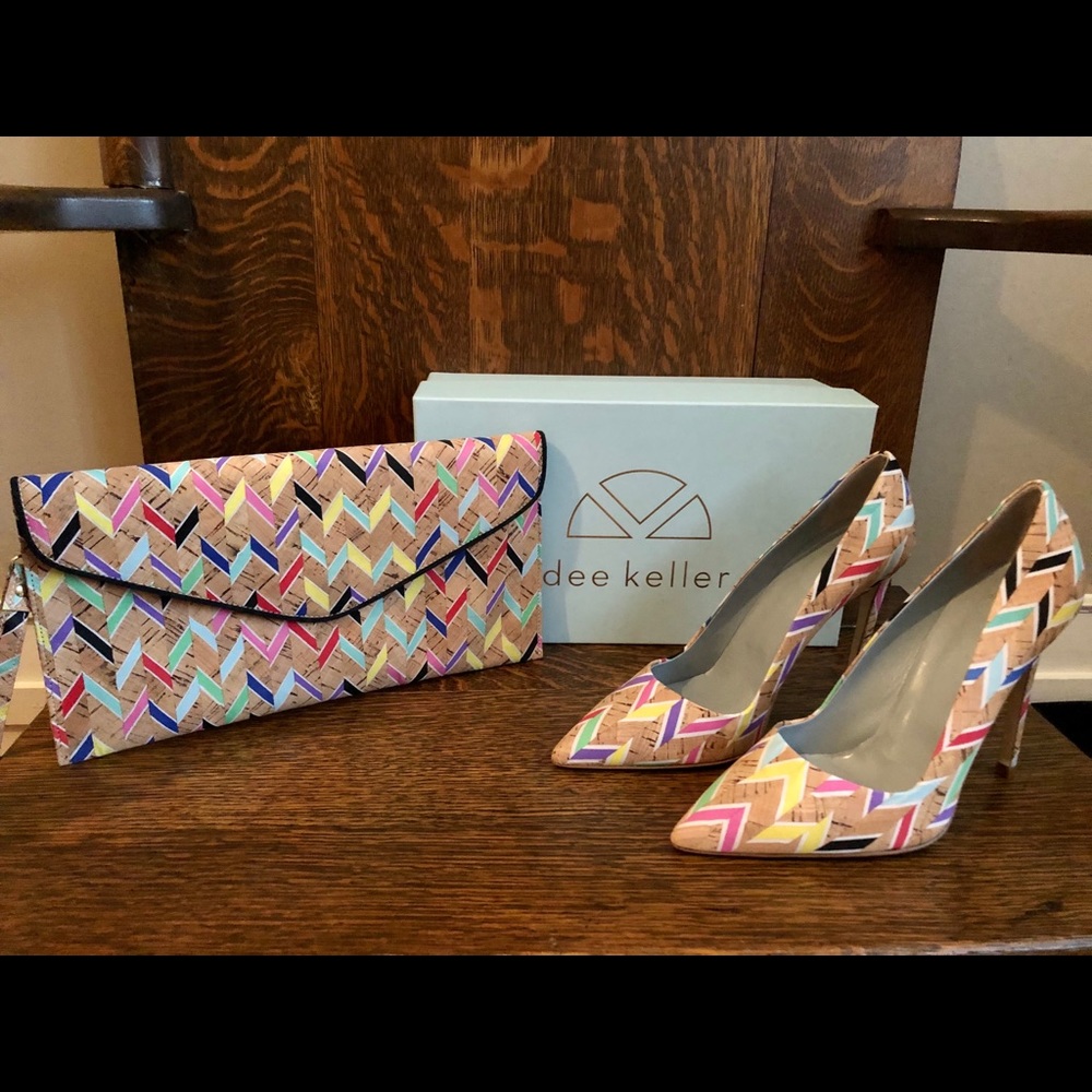 Dee Keller Chevron Rainbow Heels Size 39 w/Clutch